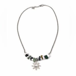 Howlite & Amazonite Crystal Chip Necklace 16” Stainless Steel Sun Charm Handmade